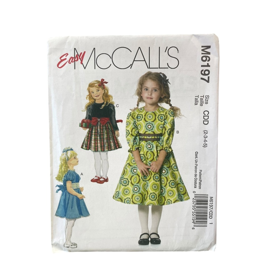McCall's Sewing Pattern M6197 Girls Size CDD 2-5 Multicolor Easy A-Line Dress